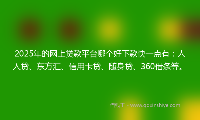 2025年的网上贷款平台哪个好下款快一点有：人人贷、东方汇、信用卡贷、随身贷、360借条等。