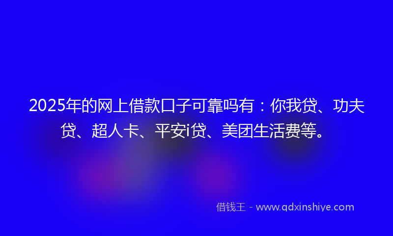2025年的网上借款口子可靠吗有：你我贷、功夫贷、超人卡、平安i贷、美团生活费等。