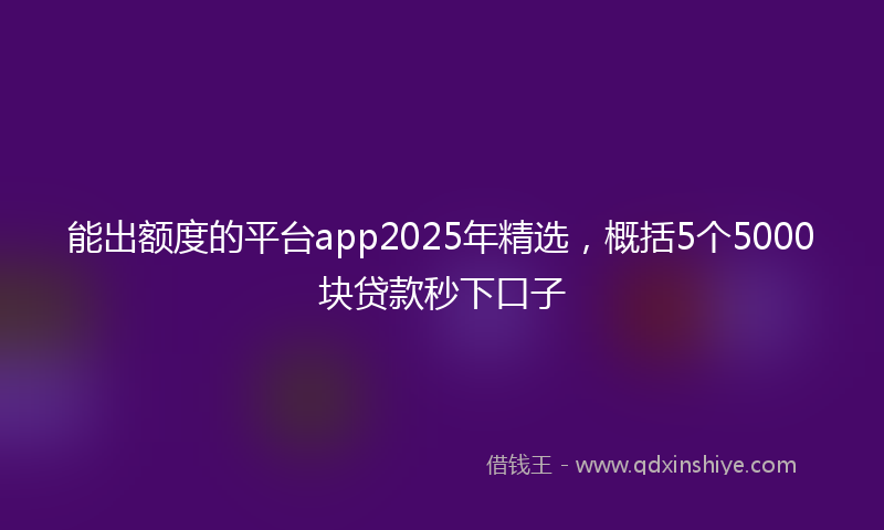 能出额度的平台app2025年精选，概括5个5000块贷款秒下口子