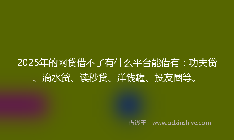 2025年的网贷借不了有什么平台能借有：功夫贷、滴水贷、读秒贷、洋钱罐、投友圈等。
