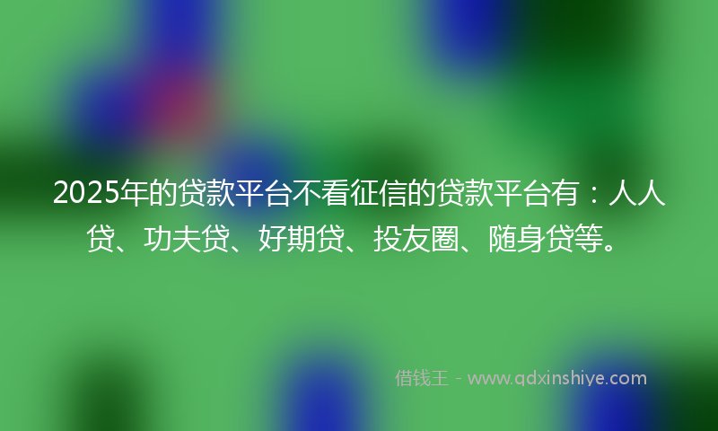 2025年的贷款平台不看征信的贷款平台有：人人贷、功夫贷、好期贷、投友圈、随身贷等。