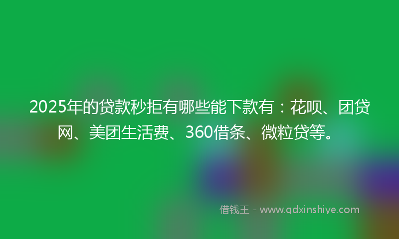 2025年的贷款秒拒有哪些能下款有：花呗、团贷网、美团生活费、360借条、微粒贷等。