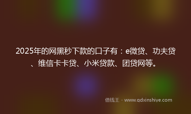 2025年的网黑秒下款的口子有：e微贷、功夫贷、维信卡卡贷、小米贷款、团贷网等。
