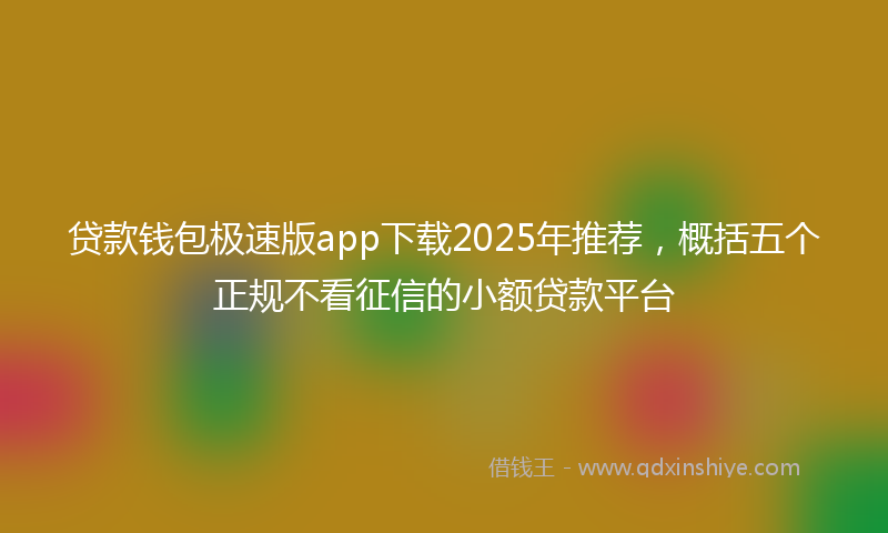 贷款钱包极速版app下载2025年推荐，概括五个正规不看征信的小额贷款平台