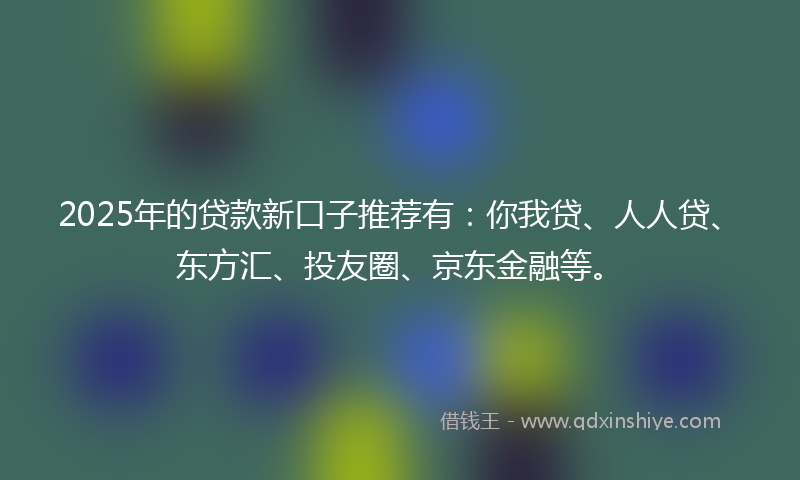 2025年的贷款新口子推荐有：你我贷、人人贷、东方汇、投友圈、京东金融等。