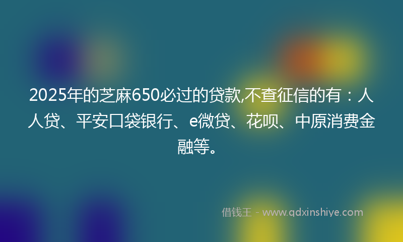 2025年的芝麻650必过的贷款,不查征信的有：人人贷、平安口袋银行、e微贷、花呗、中原消费金融等。