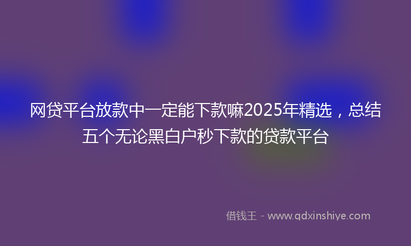 网贷平台放款中一定能下款嘛2025年精选，总结五个无论黑白户秒下款的贷款平台