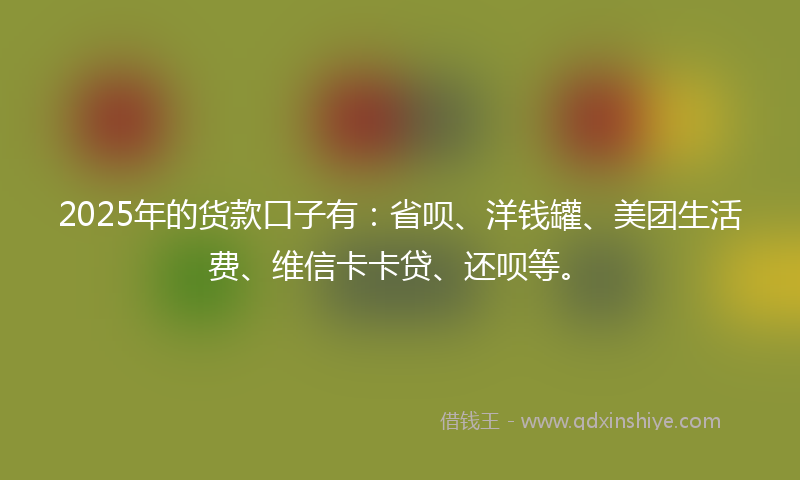 2025年的货款口子有：省呗、洋钱罐、美团生活费、维信卡卡贷、还呗等。