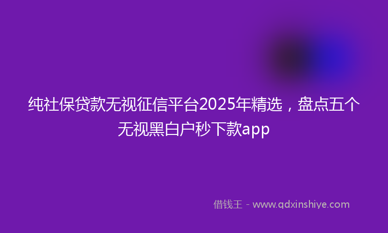 纯社保贷款无视征信平台2025年精选，盘点五个无视黑白户秒下款app