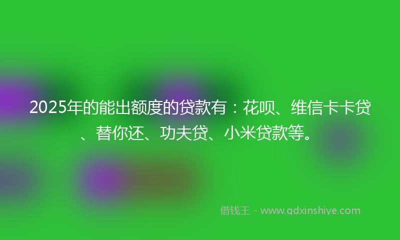 2025年的能出额度的贷款有：花呗、维信卡卡贷、替你还、功夫贷、小米贷款等。