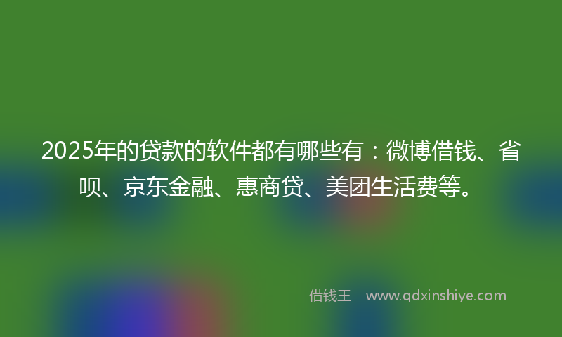 2025年的贷款的软件都有哪些有：微博借钱、省呗、京东金融、惠商贷、美团生活费等。