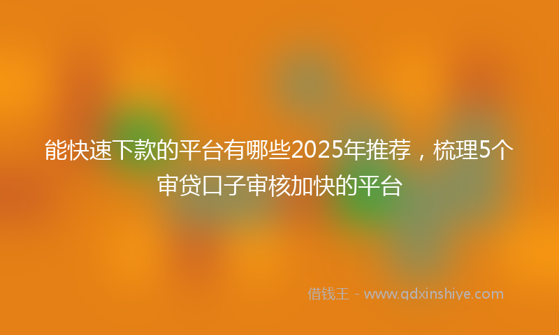能快速下款的平台有哪些2025年推荐，梳理5个审贷口子审核加快的平台