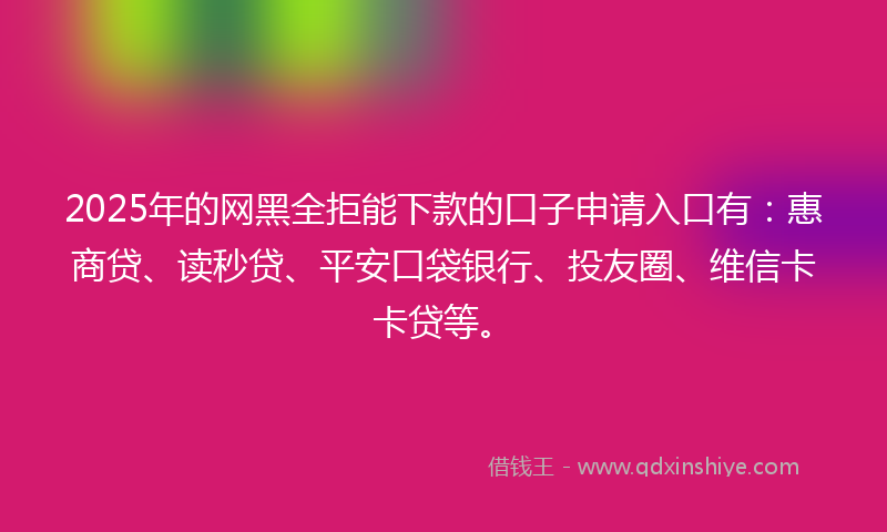 2025年的网黑全拒能下款的口子申请入口有：惠商贷、读秒贷、平安口袋银行、投友圈、维信卡卡贷等。
