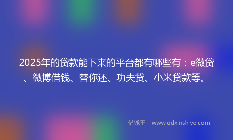 2025年的贷款能下来的平台都有哪些有：e微贷、微博借钱、替你还、功夫贷、小米贷款等。