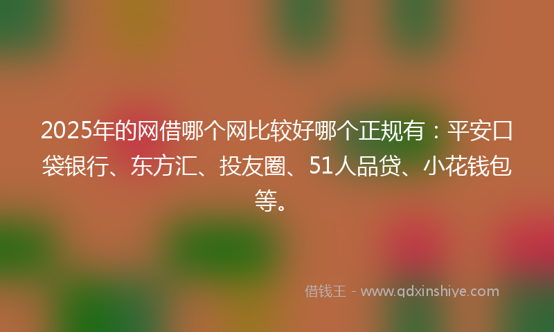 2025年的网借哪个网比较好哪个正规有：平安口袋银行、东方汇、投友圈、51人品贷、小花钱包等。
