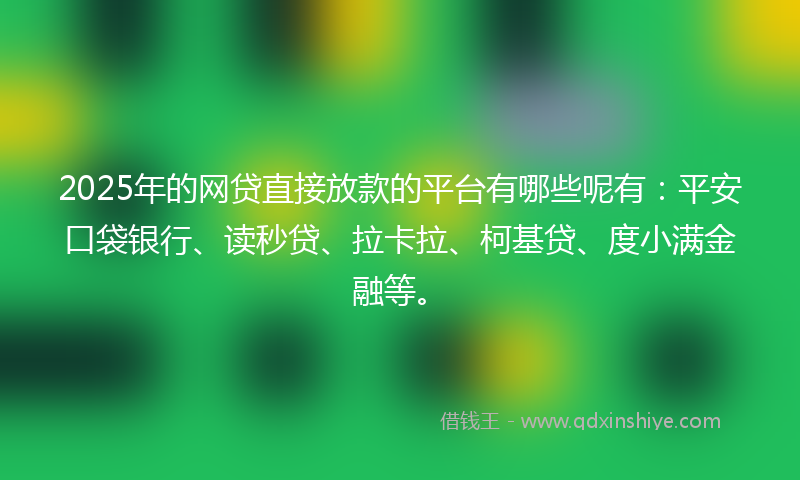 2025年的网贷直接放款的平台有哪些呢有：平安口袋银行、读秒贷、拉卡拉、柯基贷、度小满金融等。