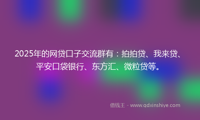 2025年的网贷口子交流群有：拍拍贷、我来贷、平安口袋银行、东方汇、微粒贷等。
