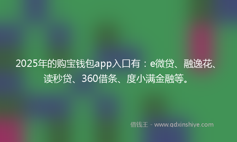 2025年的购宝钱包app入口有：e微贷、融逸花、读秒贷、360借条、度小满金融等。