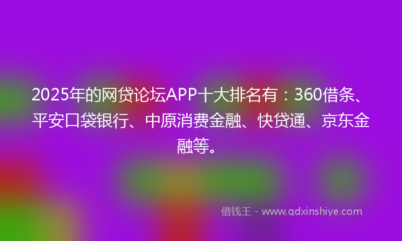 2025年的网贷论坛APP十大排名有：360借条、平安口袋银行、中原消费金融、快贷通、京东金融等。