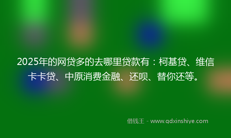 2025年的网贷多的去哪里贷款有：柯基贷、维信卡卡贷、中原消费金融、还呗、替你还等。