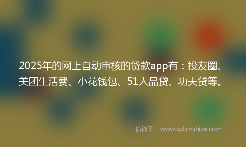 2025年的网上自动审核的贷款app有：投友圈、美团生活费、小花钱包、51人品贷、功夫贷等。