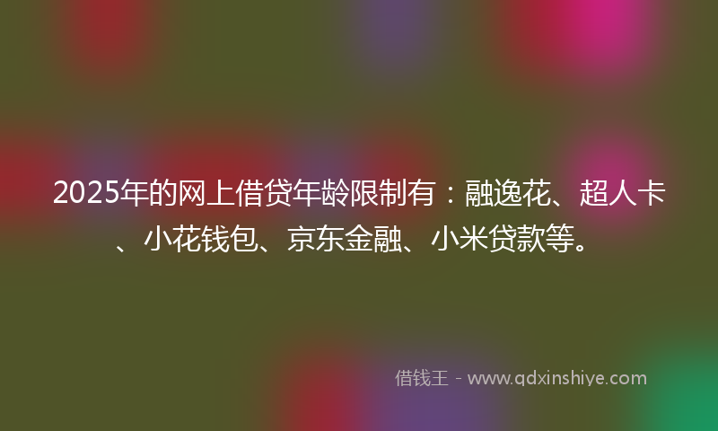 2025年的网上借贷年龄限制有：融逸花、超人卡、小花钱包、京东金融、小米贷款等。