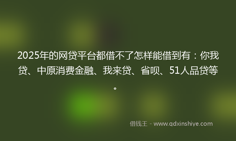 2025年的网贷平台都借不了怎样能借到有：你我贷、中原消费金融、我来贷、省呗、51人品贷等。