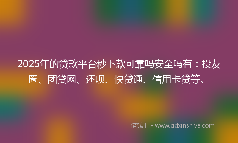 2025年的贷款平台秒下款可靠吗安全吗有：投友圈、团贷网、还呗、快贷通、信用卡贷等。