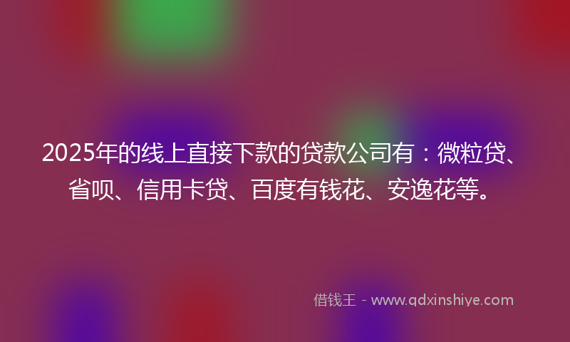 2025年的线上直接下款的贷款公司有：微粒贷、省呗、信用卡贷、百度有钱花、安逸花等。
