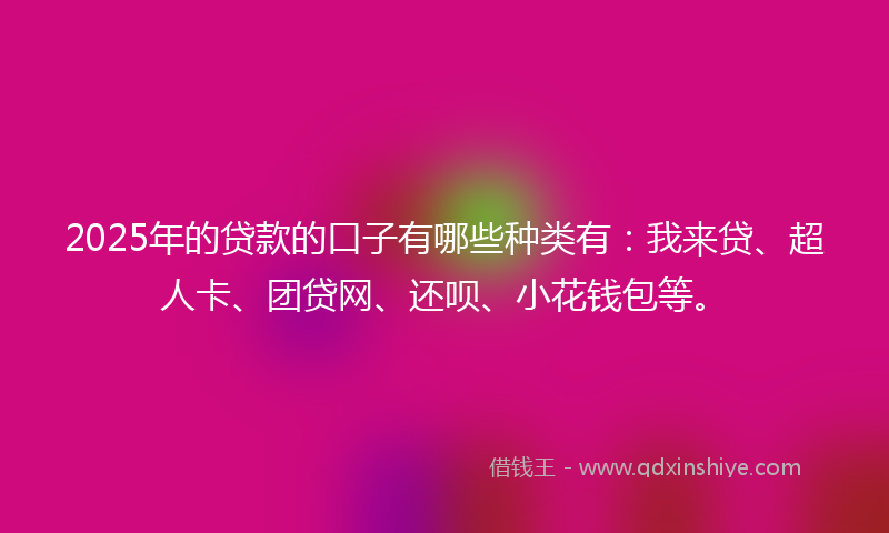 2025年的贷款的口子有哪些种类有：我来贷、超人卡、团贷网、还呗、小花钱包等。