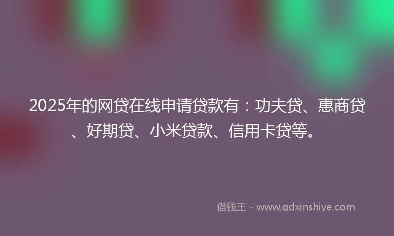 2025年的网贷在线申请贷款有：功夫贷、惠商贷、好期贷、小米贷款、信用卡贷等。