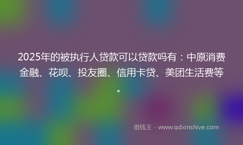 2025年的被执行人贷款可以贷款吗有：中原消费金融、花呗、投友圈、信用卡贷、美团生活费等。