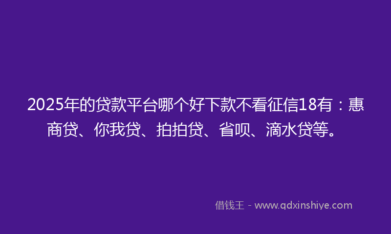 2025年的贷款平台哪个好下款不看征信18有：惠商贷、你我贷、拍拍贷、省呗、滴水贷等。