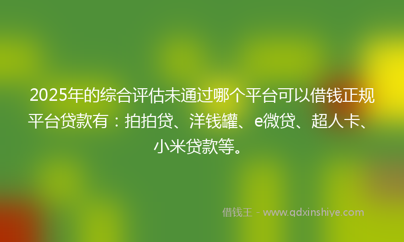 2025年的综合评估未通过哪个平台可以借钱正规平台贷款有：拍拍贷、洋钱罐、e微贷、超人卡、小米贷款等。
