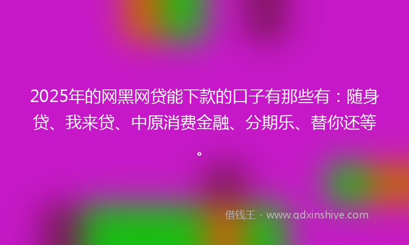 2025年的网黑网贷能下款的口子有那些有：随身贷、我来贷、中原消费金融、分期乐、替你还等。