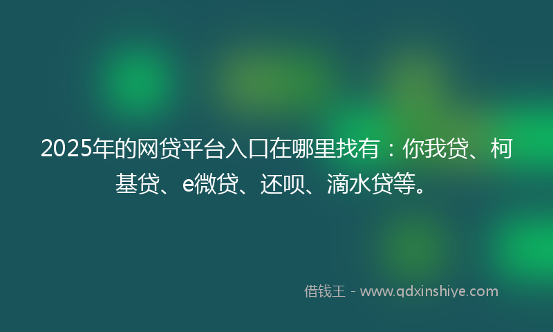 2025年的网贷平台入口在哪里找有：你我贷、柯基贷、e微贷、还呗、滴水贷等。