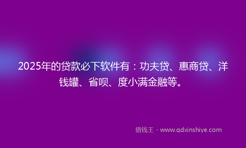 2025年的贷款必下软件有：功夫贷、惠商贷、洋钱罐、省呗、度小满金融等。