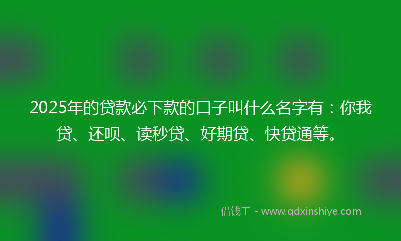 2025年的贷款必下款的口子叫什么名字有：你我贷、还呗、读秒贷、好期贷、快贷通等。