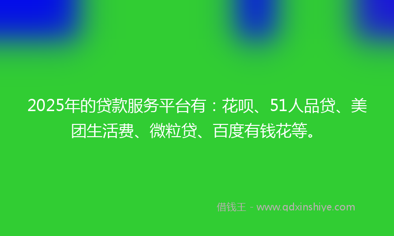 2025年的贷款服务平台有：花呗、51人品贷、美团生活费、微粒贷、百度有钱花等。