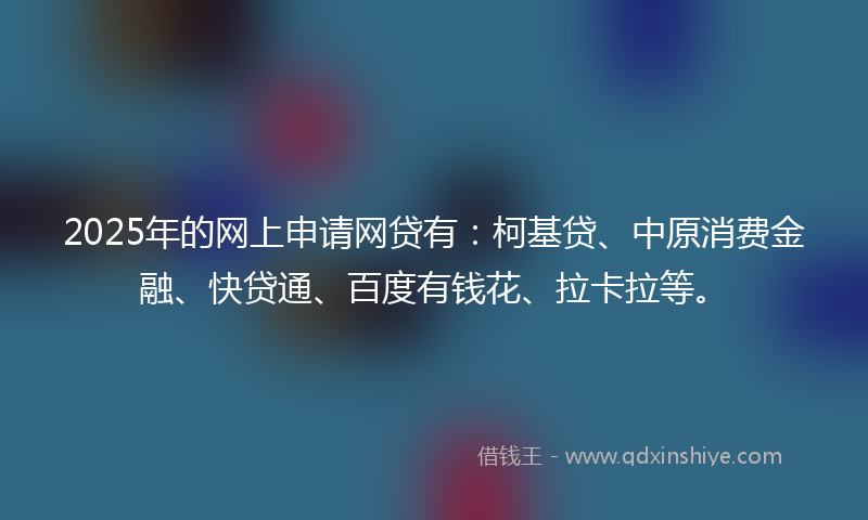 2025年的网上申请网贷有：柯基贷、中原消费金融、快贷通、百度有钱花、拉卡拉等。