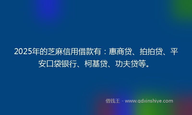 2025年的芝麻信用借款有：惠商贷、拍拍贷、平安口袋银行、柯基贷、功夫贷等。