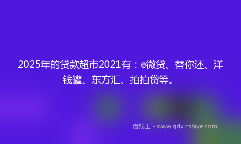 2025年的贷款超市2021有：e微贷、替你还、洋钱罐、东方汇、拍拍贷等。