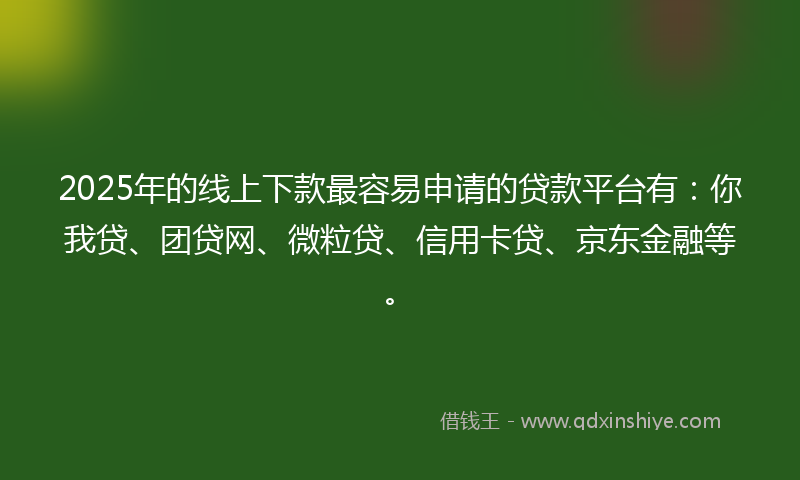 2025年的线上下款最容易申请的贷款平台有：你我贷、团贷网、微粒贷、信用卡贷、京东金融等。
