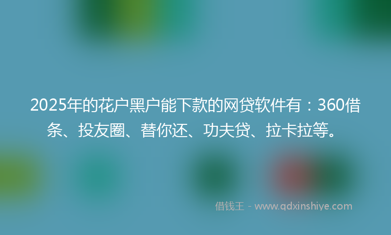 2025年的花户黑户能下款的网贷软件有：360借条、投友圈、替你还、功夫贷、拉卡拉等。