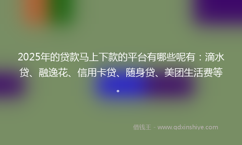 2025年的贷款马上下款的平台有哪些呢有：滴水贷、融逸花、信用卡贷、随身贷、美团生活费等。