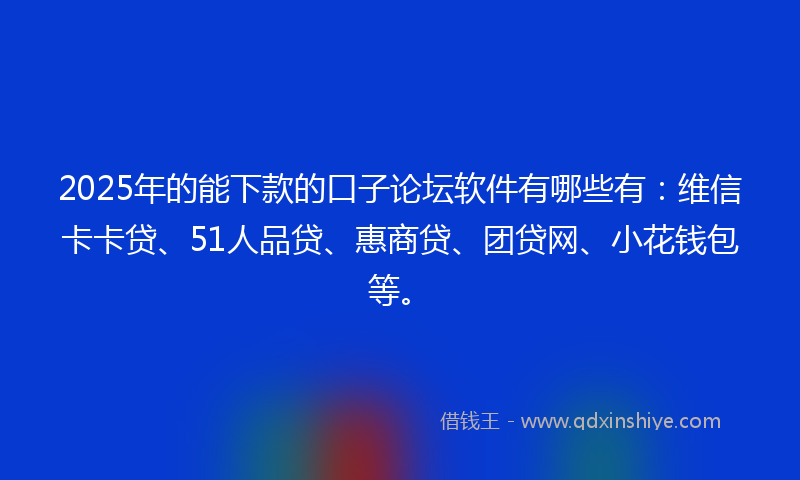 2025年的能下款的口子论坛软件有哪些有：维信卡卡贷、51人品贷、惠商贷、团贷网、小花钱包等。
