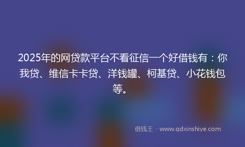 2025年的网贷款平台不看征信一个好借钱有：你我贷、维信卡卡贷、洋钱罐、柯基贷、小花钱包等。