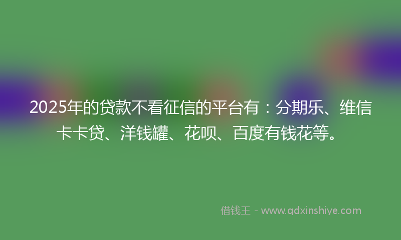 2025年的贷款不看征信的平台有：分期乐、维信卡卡贷、洋钱罐、花呗、百度有钱花等。