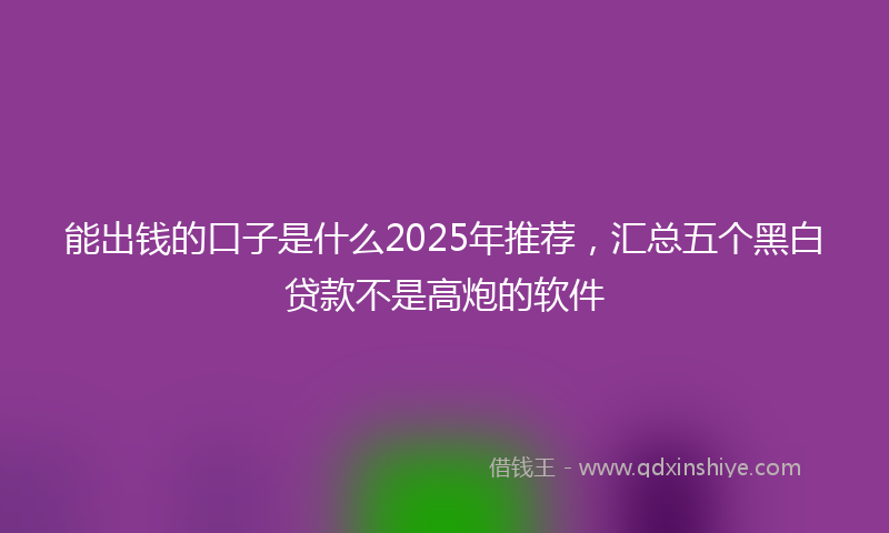 能出钱的口子是什么2025年推荐，汇总五个黑白贷款不是高炮的软件