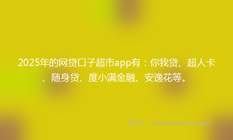 2025年的网贷口子超市app有：你我贷、超人卡、随身贷、度小满金融、安逸花等。